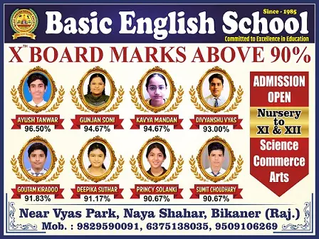 बेसिक इंग्लिश स्कूल का शानदार परीक्षा परिणाम,टॉपर्स ने बढ़ाया मान