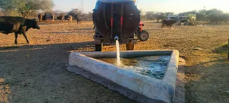 खाली खेलियों में टेंकर से भरा पानी